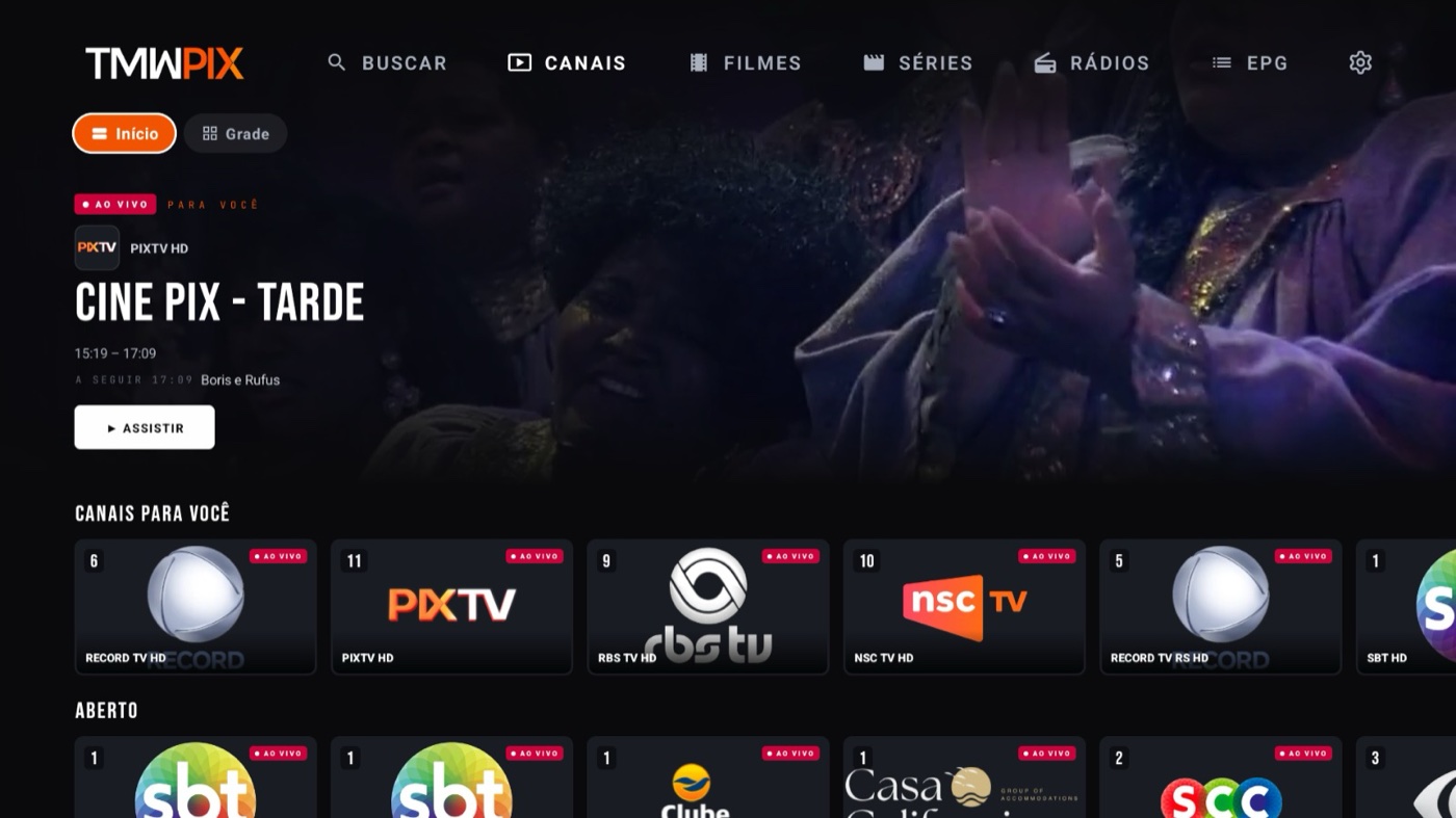 TMWPIX — landscape channels hub with live channel rail